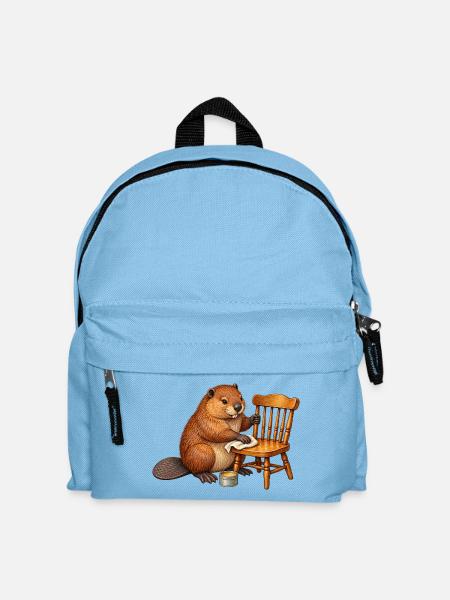 Biber restauriert einen Holzstuhl - Kinder Rucksack - Hellblau