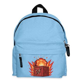 Explodierende Holzkiste mit grimmigem Gesicht - Kinder Rucksack - Hellblau - Vorne