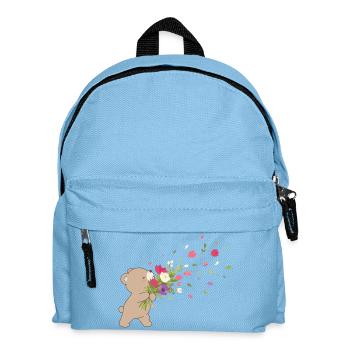 Cute bear with bouquet of flowers motif - Kids' Backpack - light blue - Front