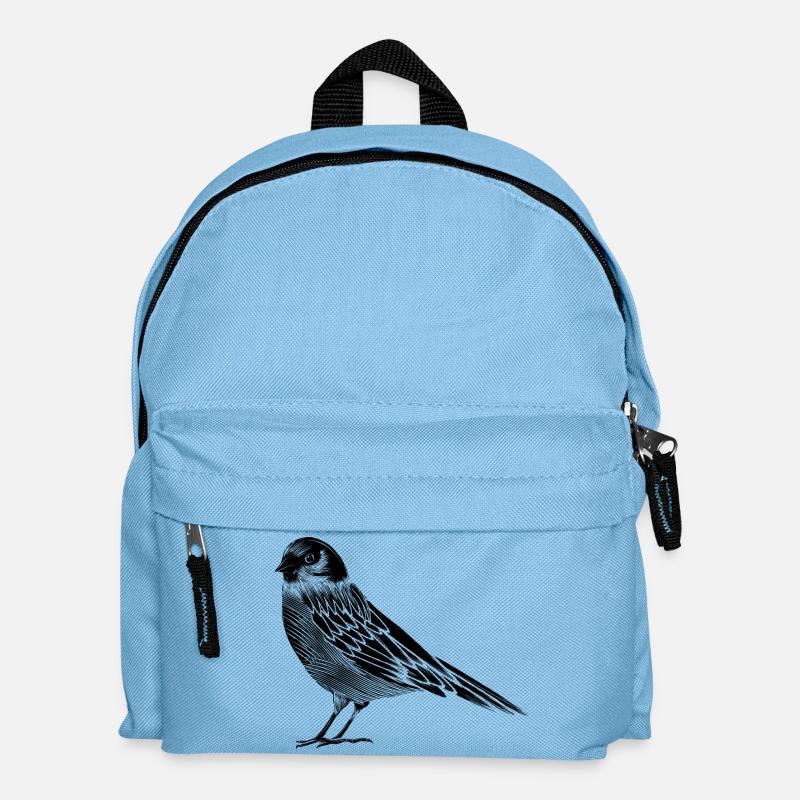 Schwarz Weiß Zeichnung eines Vogels - Kinder Rucksack - Hellblau
