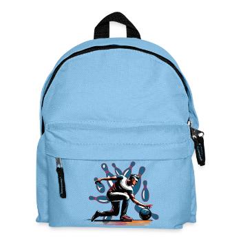 Dynamischer, farbenfroher Bowler in Aktion - Kinder Rucksack - Hellblau - Vorne