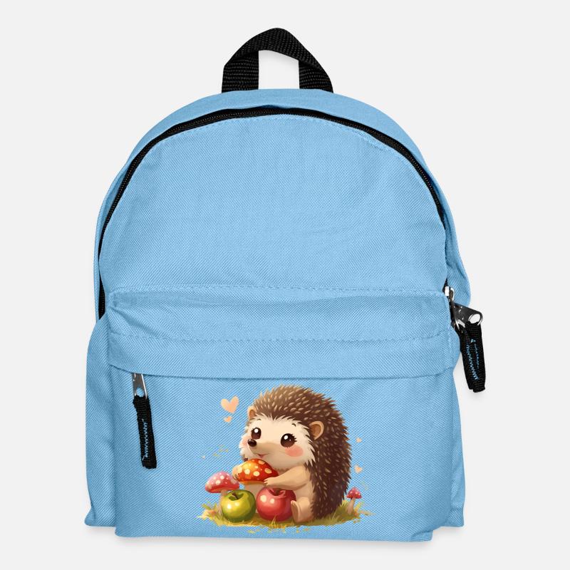 Süßer Igel mit Pilzen und Äpfel - Kinder Rucksack - Hellblau