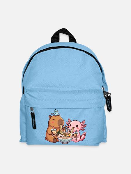 Kawaii Capybara Axolotl Ramen Bubble Tea - Kids' Backpack - light blue