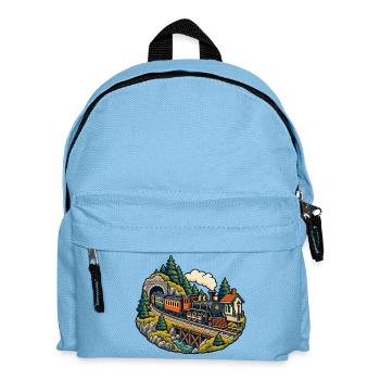 Modellbahnrunde – Kleine Züge große Freude - Kinder Rucksack - Hellblau - Vorne