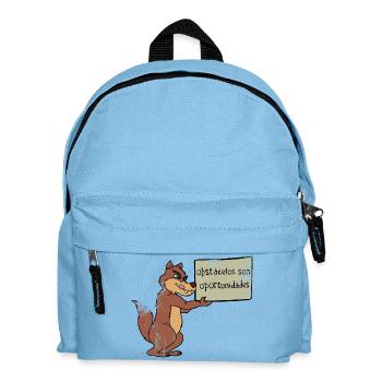 Hindernisse? Nutze die Chance! – Cartoon Wolf - Kinder Rucksack - Hellblau - Vorne