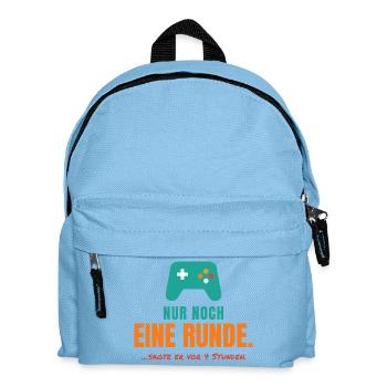 Nur noch eine Runde – Gamer Spruch - Kinder Rucksack - Hellblau - Vorne