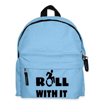 Ich rolle mit meinem Rollstuhl, Rolle, Behinderten # - Kinder Rucksack - Hellblau - Vorne