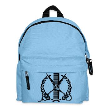 Lorbeerkranz Logo Friseur, Schere mit Kamm - Kinder Rucksack - Hellblau - Vorne