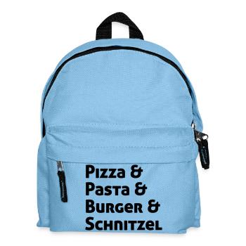Pizza Pasta Burger und Schnitzel - Kinder Rucksack - Hellblau - Vorne