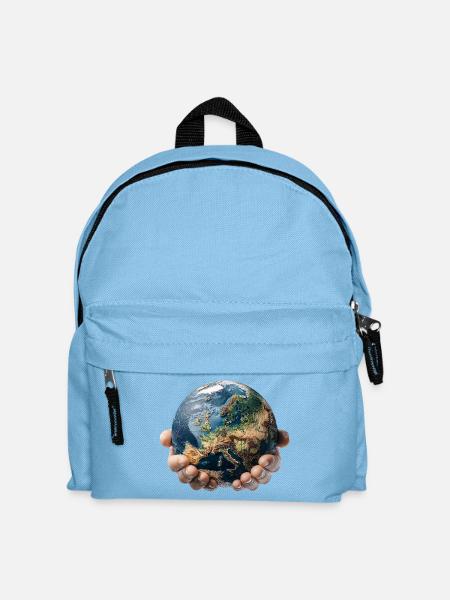 Erde in Händen: Globale Verantwortung - Kinder Rucksack - Hellblau
