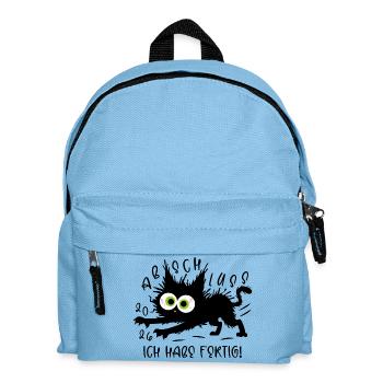 Abschluss 2026 Ich habe fertig Katze - Kinder Rucksack - Hellblau - Vorne