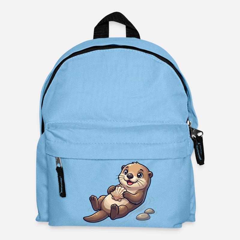 Otter mit Muschel am Strand - Kinder Rucksack - Hellblau
