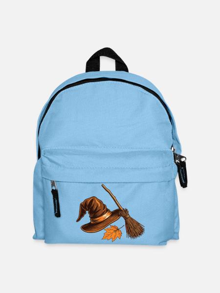 Hexenhut und Herbstbesen - Kinder Rucksack - Hellblau