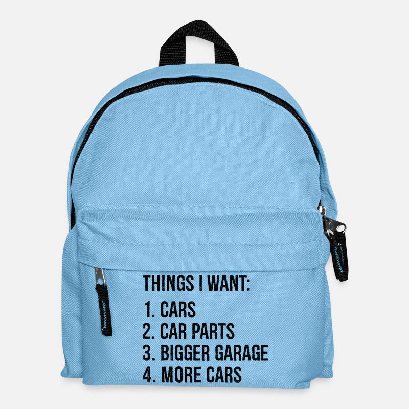 Dinge, die ich will Autos Autoteile größere Garage Autos - Kinder Rucksack - Hellblau