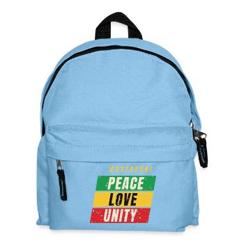 Rastafari Peace Love Unity – Rot Gold Grün - Kinder Rucksack - Hellblau - Vorne
