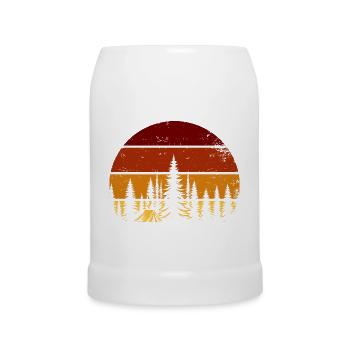 Coucher de soleil rétro dans la forêt – Ambiance camping - Chope en céramique - blanc - Devant