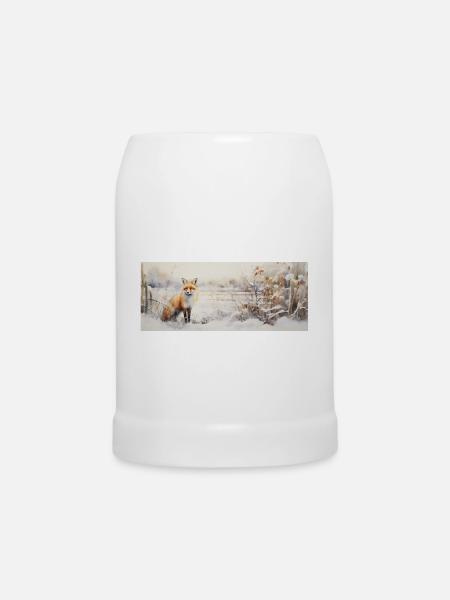 Fuchs Landschaft Schnee - Bierkrug - Weiß