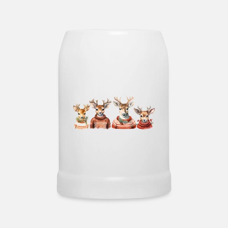 Reindeer Quartet Knitted Sweater - Beer Mug - white