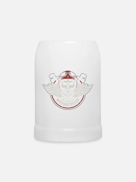 Grim Wings Motorradschädel-Emblem - Bierkrug - Weiß