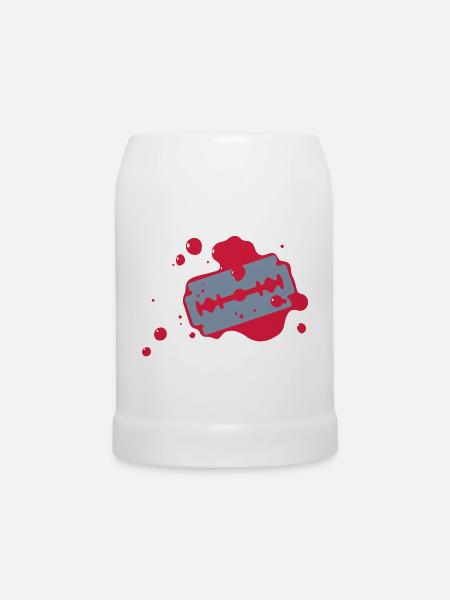 Rasierklinge mit Blut - Bierkrug - Weiß