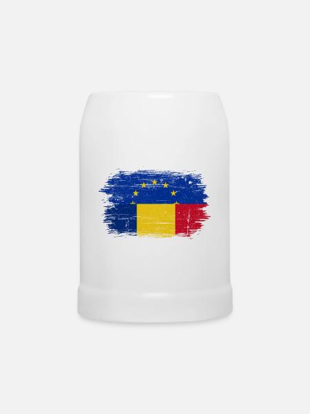EU-Sterne über rumänischer Flaggenbürste - Bierkrug - Weiß