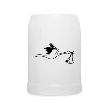 Storch mit Baby - Bierkrug - Weiß - Vorne