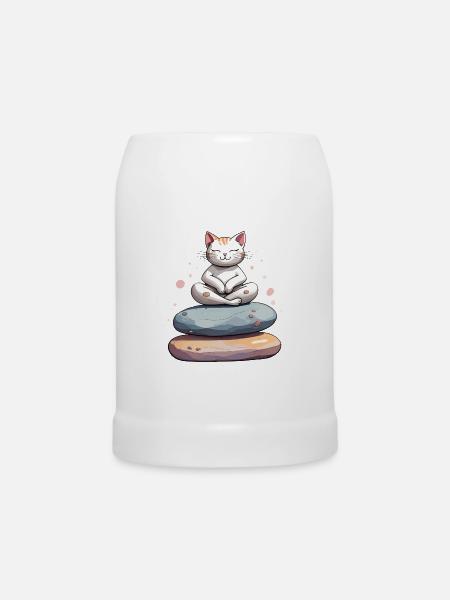 Zen-Katze in der Meditation - Bierkrug - Weiß