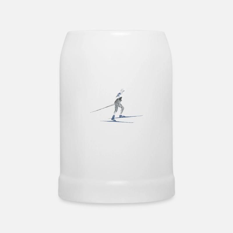 Langläufer mit Skiern beim Skating - Bierkrug - Weiß
