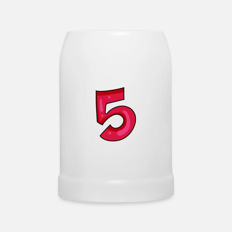 Ziffer 5 Zahl Rot - Bierkrug - Weiß