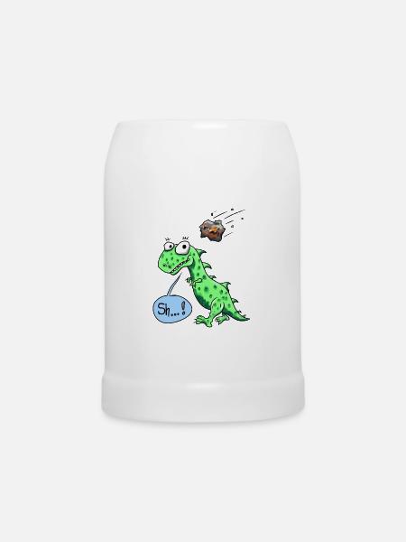 Dino mit Meteorit - Bierkrug - Weiß