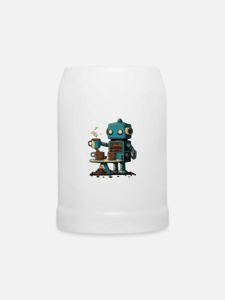 Blechroboter macht Kaffee - Bierkrug - Weiß