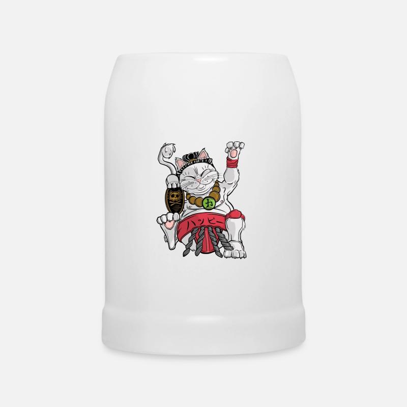 Maneki-neko Sumo - Beer Mug - white