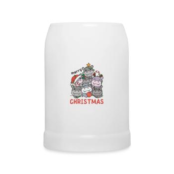 Hippopotame Arbre de Noël Joyeux Noël - Chope en céramique - blanc - Devant