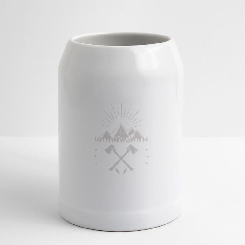 Rugged Mountain Sunrise Axe Emblem Beer Mug