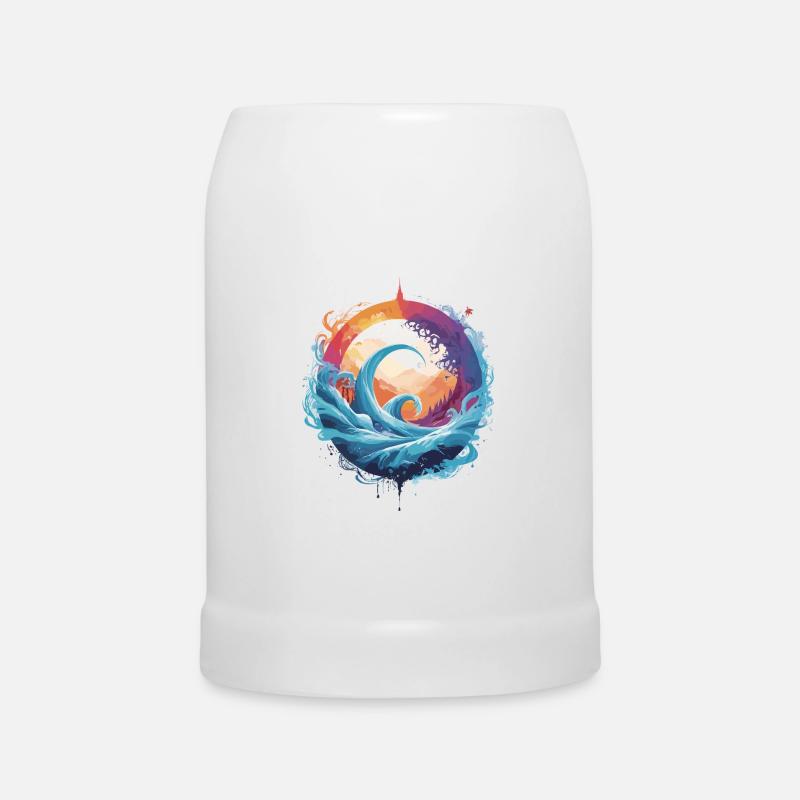 Dynamic wave and moon circle - Beer Mug - white