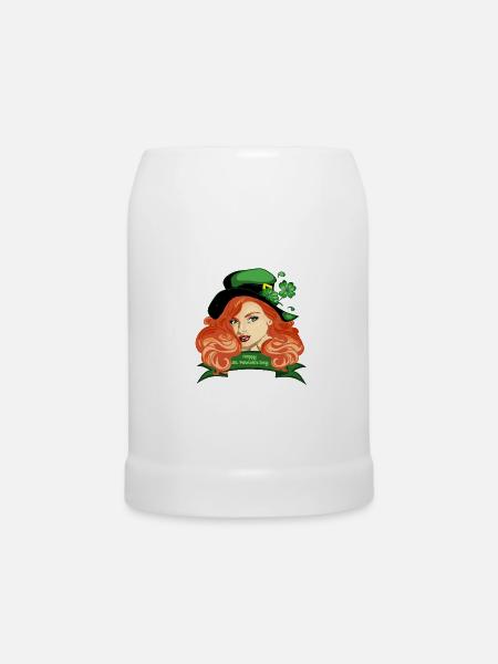 St. Patricks Pinup-Kleeblatthut - Bierkrug - Weiß