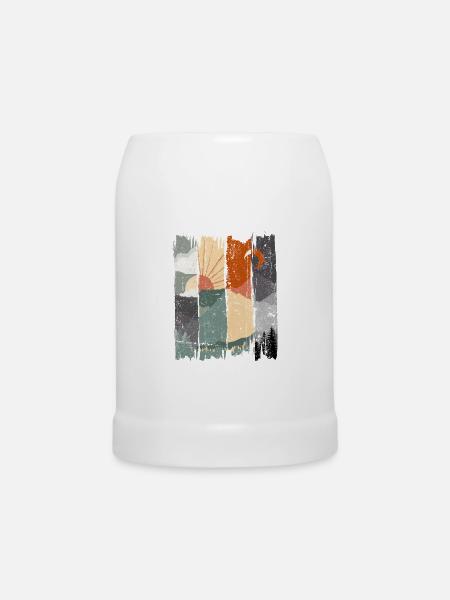 Abstrakte Sonnenuntergangslandschaft Illustration - Bierkrug - Weiß