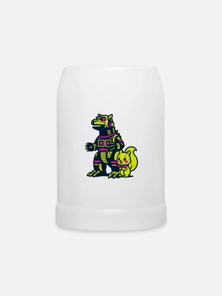 Mecha Drache mit Eichhörnchen - Bierkrug - Weiß