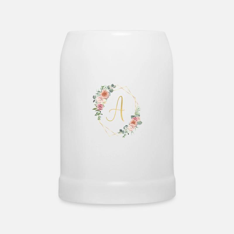 Personalisierbar Monogramm A Floral - Bierkrug - Weiß