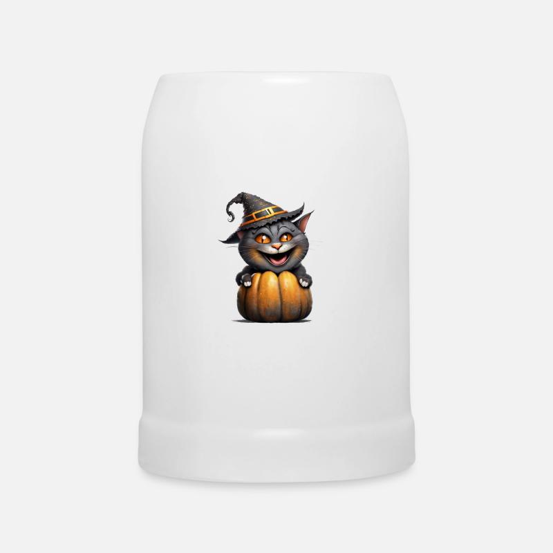 Halloween-Katze - Bierkrug - Weiß