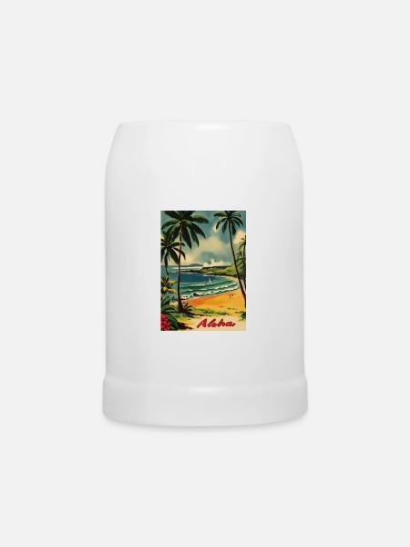 Aloha Strandlandschaft Retro - Bierkrug - Weiß