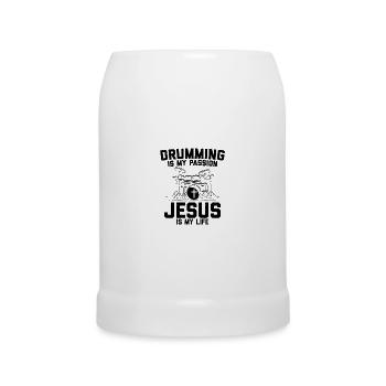 Schlagzeug ist meine Leidenschaft Jesus mein Leben - Bierkrug - Weiß - Vorne