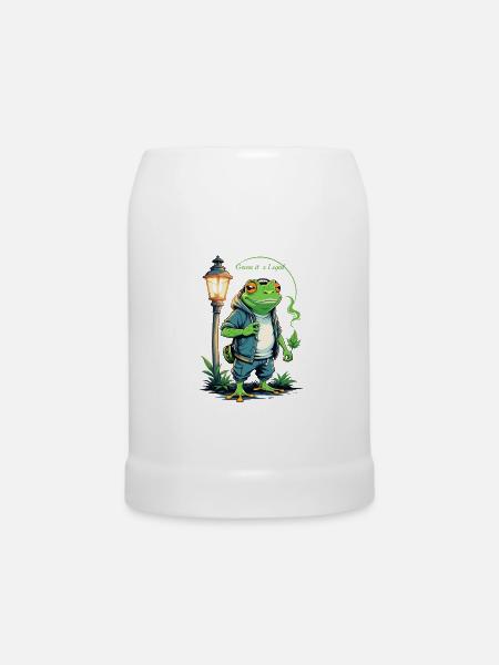 Grüner Frosch mit Hanfblatt - Bierkrug - Weiß