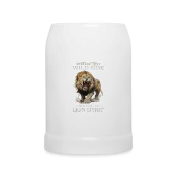lion, lion head, strong, wild, pride, brave, royal, - Beer Mug - white - Front