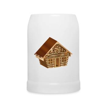 enchanting log cabin in 3D style in wood look - Beer Mug - white - Front