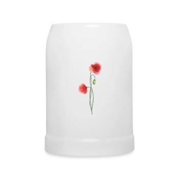 Blume: roter Mohn - Bierkrug - Weiß - Vorne