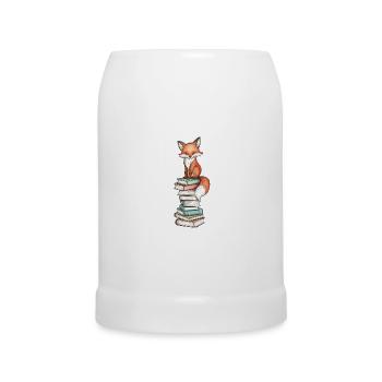 Fuchs auf Bücherstapel - Bierkrug - Weiß - Vorne