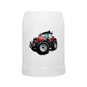 Traktor rot (M F) 6715S - Bierkrug - Weiß - Vorne