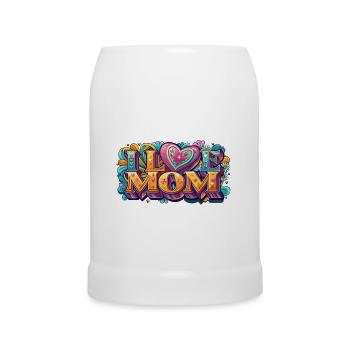 I Love Mom: Bunter Retro-Schriftzug - Bierkrug - Weiß - Vorne