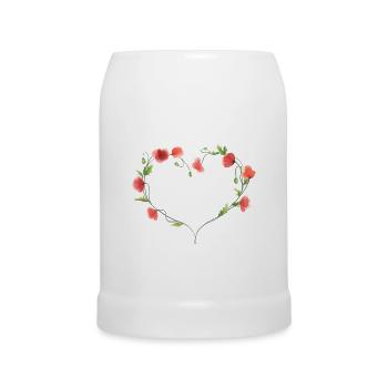 Herz aus handgemalten roten Mohnblumen - Bierkrug - Weiß - Vorne